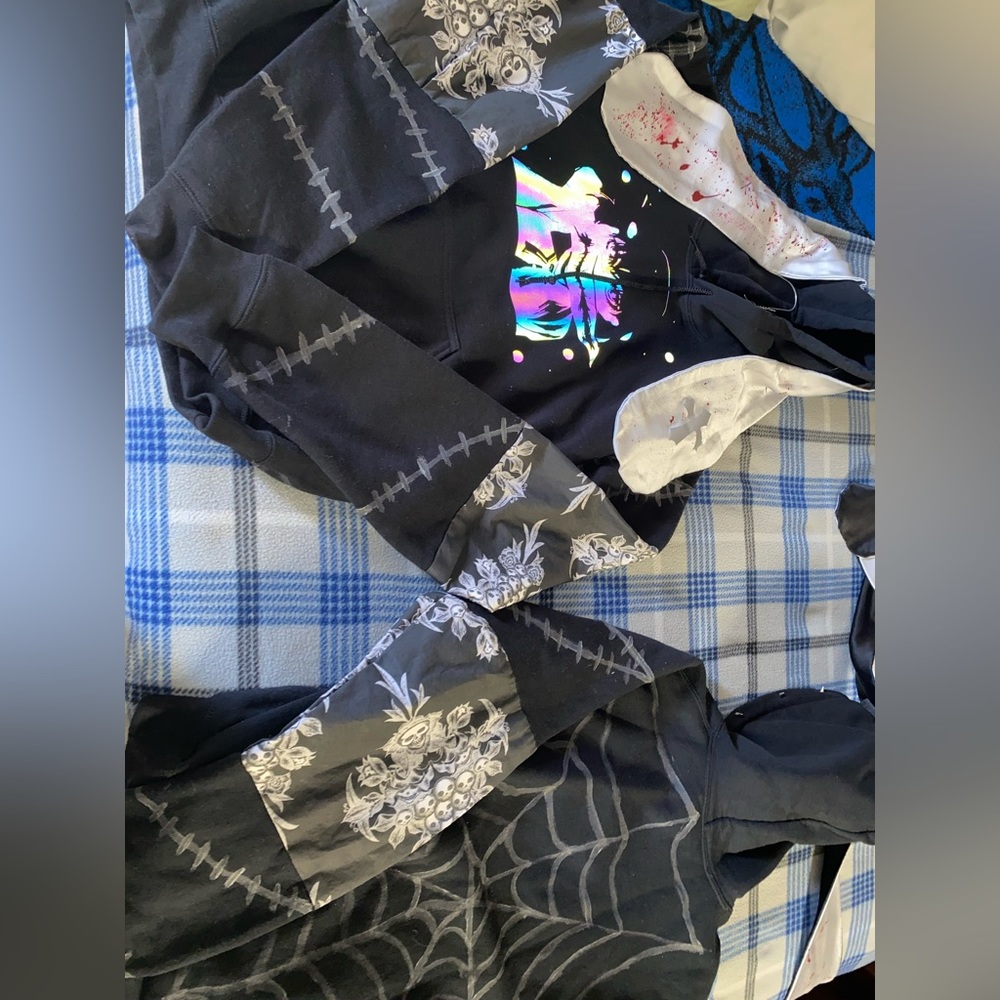 Rave hoodies holographic with spider web uv light design bunny ears